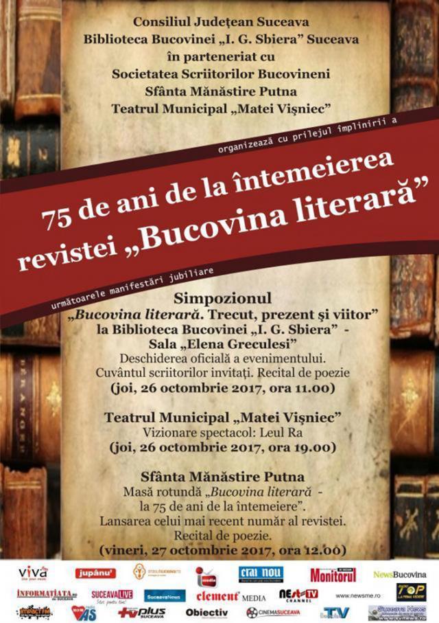 Manifestări jubiliare, la 75 de ani de la întemeierea revistei „Bucovina literară”