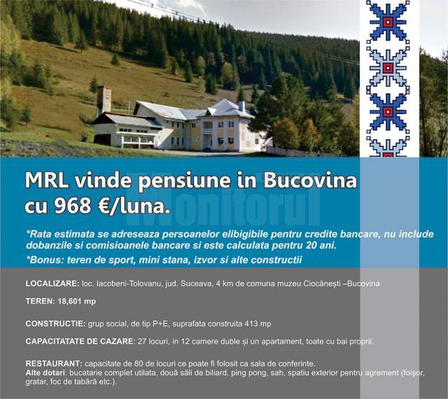 MRL vinde pensiune in Bucovina cu 968 Euro/luna