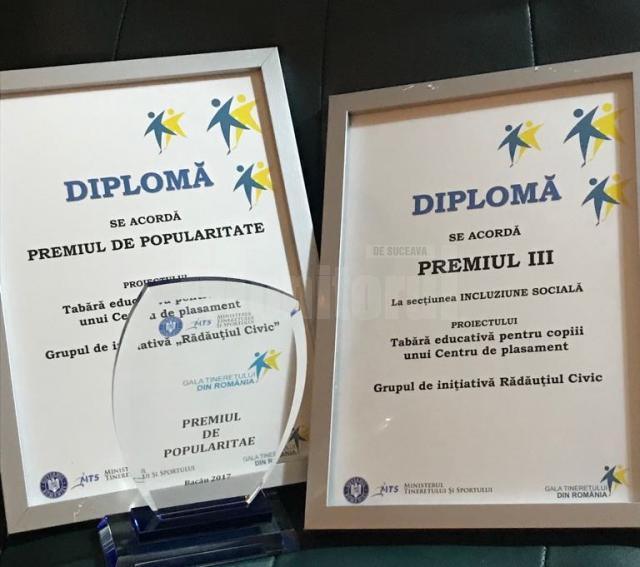 „Rădăuţiul Civic”, premiul III (Incluziune socială) şi premiul de popularitate la Gala Tineretului din România