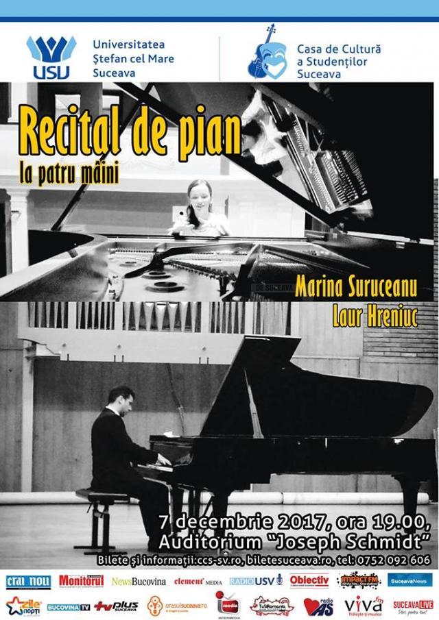 Recital de pian la patru mâini, joi, la Universitatea din Suceava