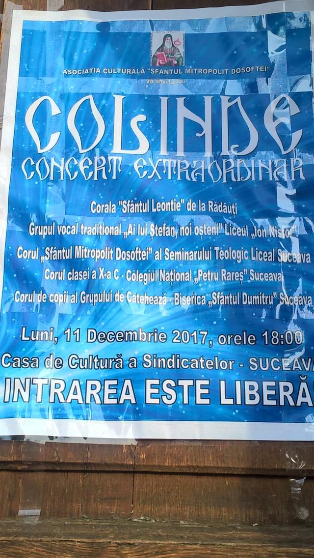 "Concert Extraordinar de Colinde", luni, la Casa de Cultură Suceava