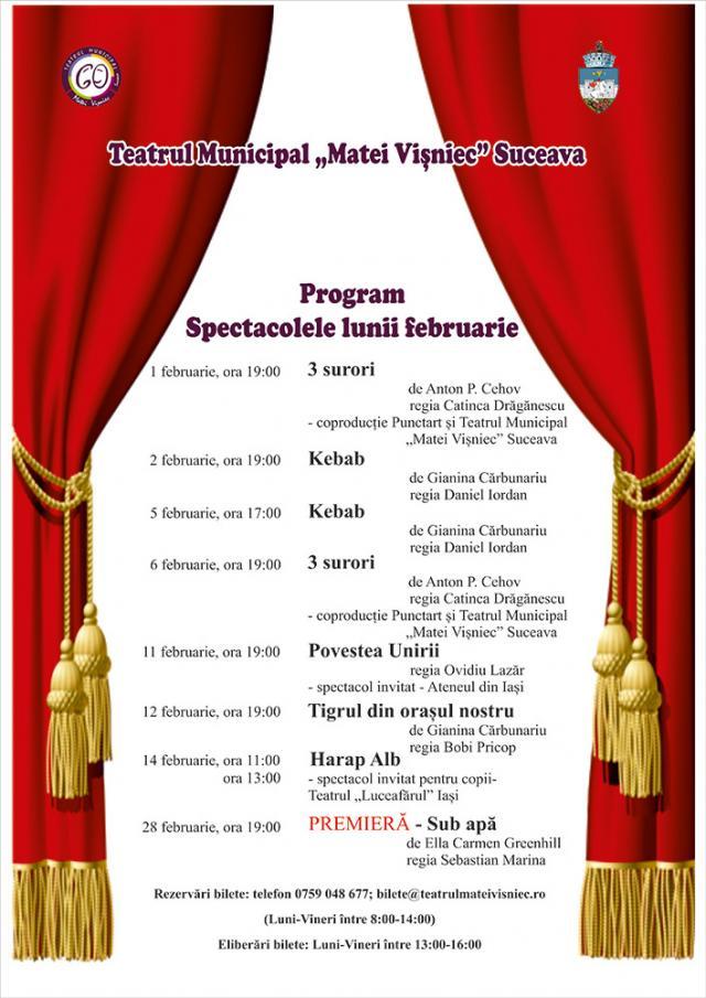 Programul spectacolelor Teatrului „Matei Vişniec” Suceava, în luna februarie