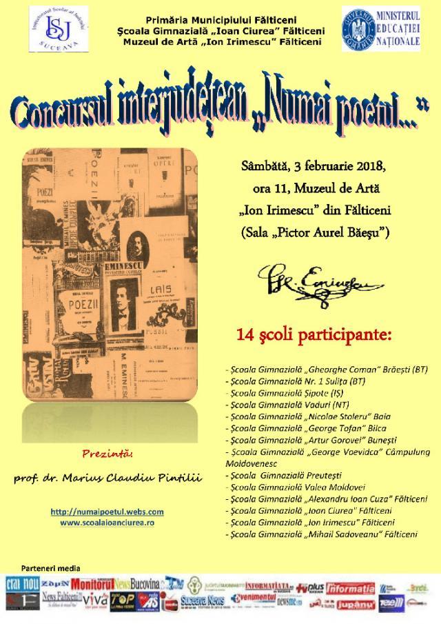 Concursul interjudeţean „Numai poetul...”, sâmbătă, la Fălticeni