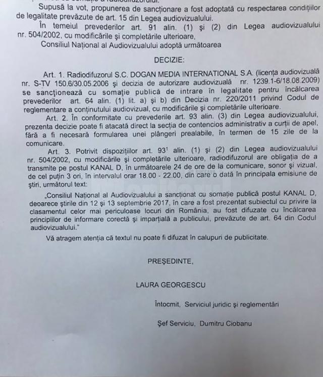 Postul Kanal D, sancţionat de CNA pentru reportajul defăimător „Suceava, al patrulea cel mai periculos oraş din România”