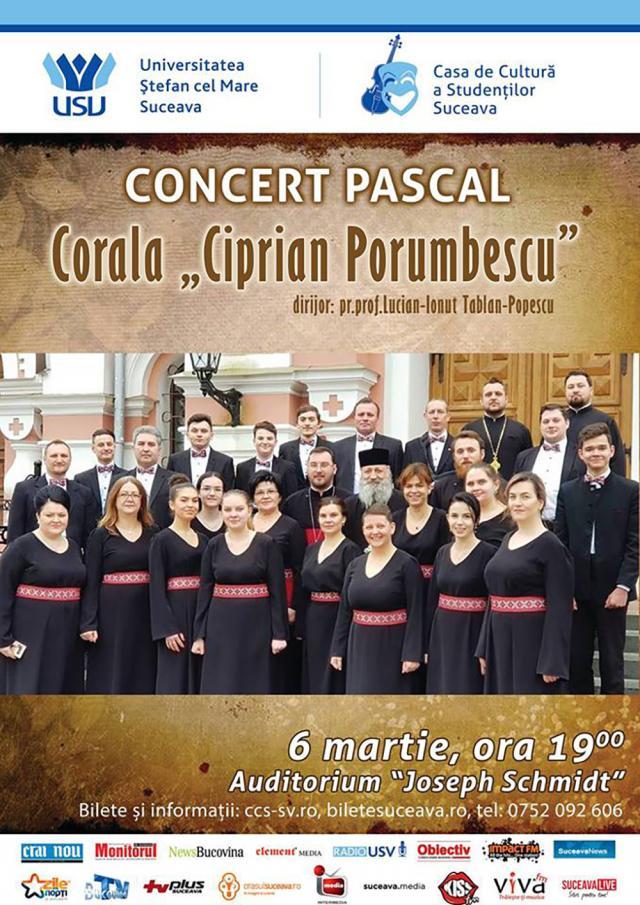 Concert pascal al Coralei „Ciprian Porumbescu”, pe scena USV