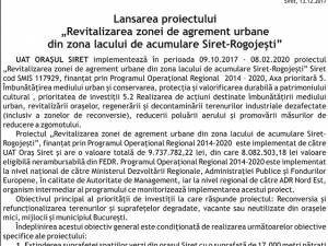 Lansarea proiectului „Revitalizarea zonei de agrement urbane din zona lacului de acumulare Siret-Rogojești”