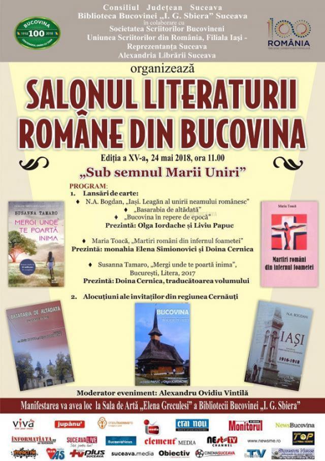 Salonul Literaturii Române din Bucovina, ediţia a XV-a, joi, la Biblioteca Bucovinei