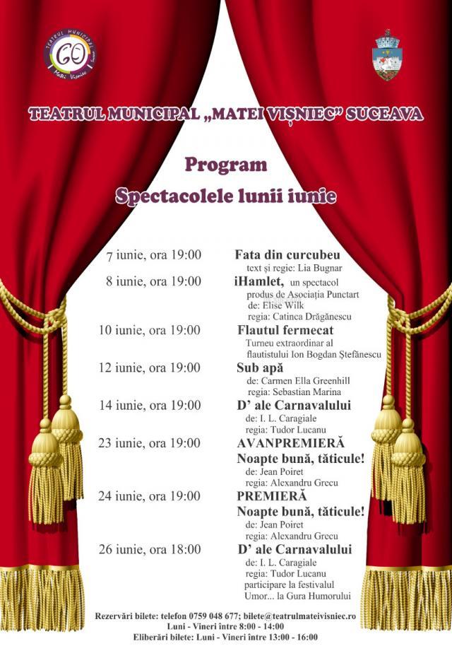 Spectacolele lunii iunie la Teatrul "Matei Vișniec" Suceava