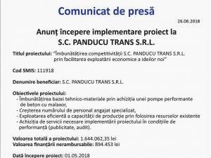 Începere implementare proiect la S.C. PANDUCU TRANS S.R.L.