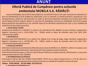 Ofertă Publică de Cumpărare pentru acţiunile emitentului MOBILA S.A. RĂDĂUŢI