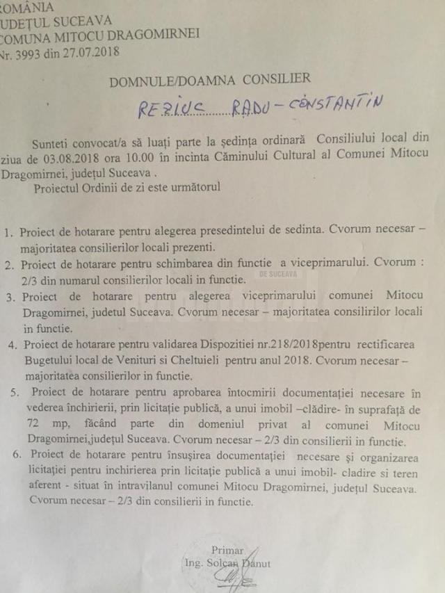 PNL și PSD au semnat un acord de colaborare la Mitocu Dragomirnei pentru schimbarea din funcție a viceprimarului PMP al comunei, Radu Reziuc