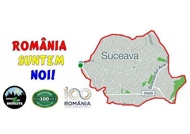 Bicicliștii care au înfruntat gerul pentru a face conturul României, pe străzile Sucevei, de 1 Decembrie