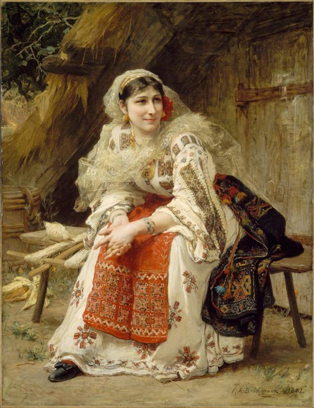 Tabloul Romanian lady, realizat în 1882 de pictorul american Frederick Arthur Bridgman
