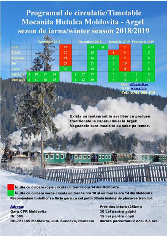 Mocăniţa din Moldoviţa va circula de mâine cu două trenuri pe zi, pe toată perioada sărbătorilor de iarnă