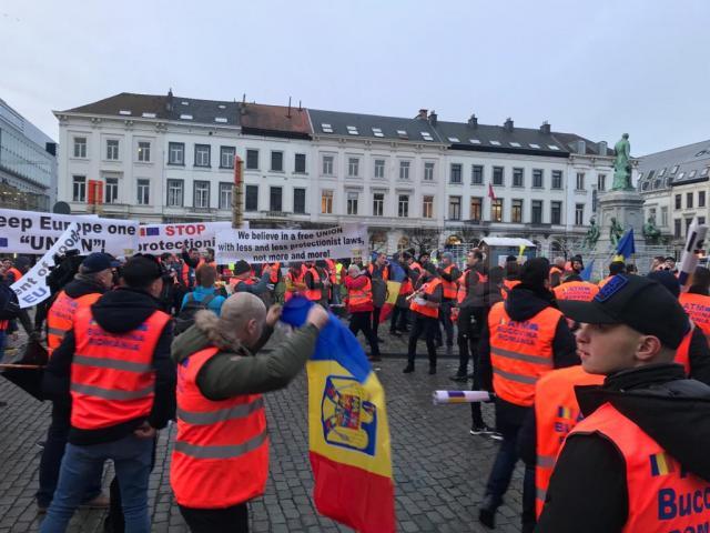 142 de reprezentanţi ai transportatorilor suceveni protestează joi la Bruxelles