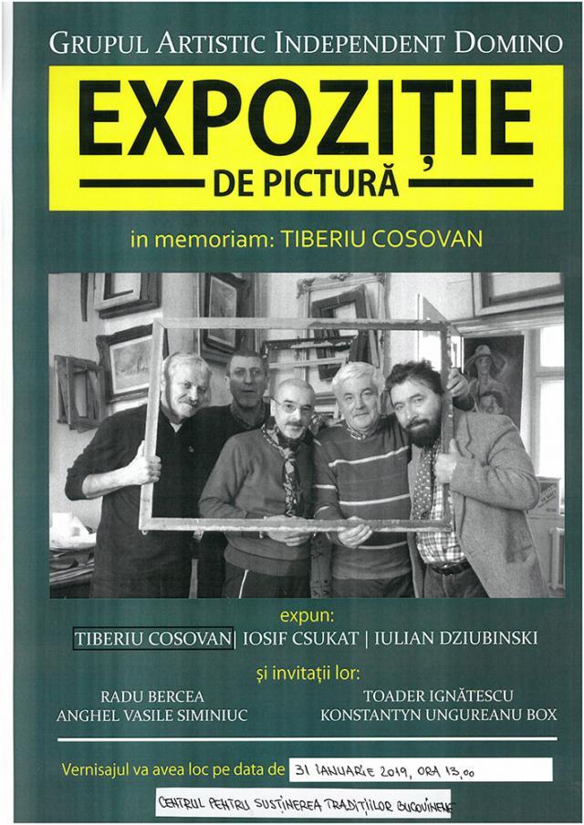 Expoziţie de pictură „In memoriam: Tiberiu Cosovan” şi lansare de carte, la Centrul pentru Susţinerea Tradiţiilor Bucovinene