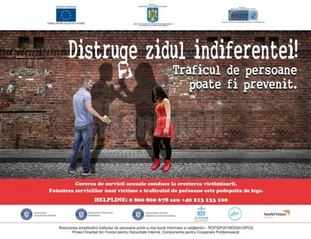 „Distruge zidul indiferenţei!”, campanie naţională de prevenire a traficului de persoane în scopul exploatării sexuale