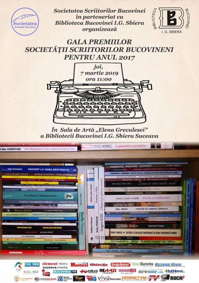 Gala Premiilor Societăţii Scriitorilor Bucovineni, joi, la Biblioteca Bucovinei