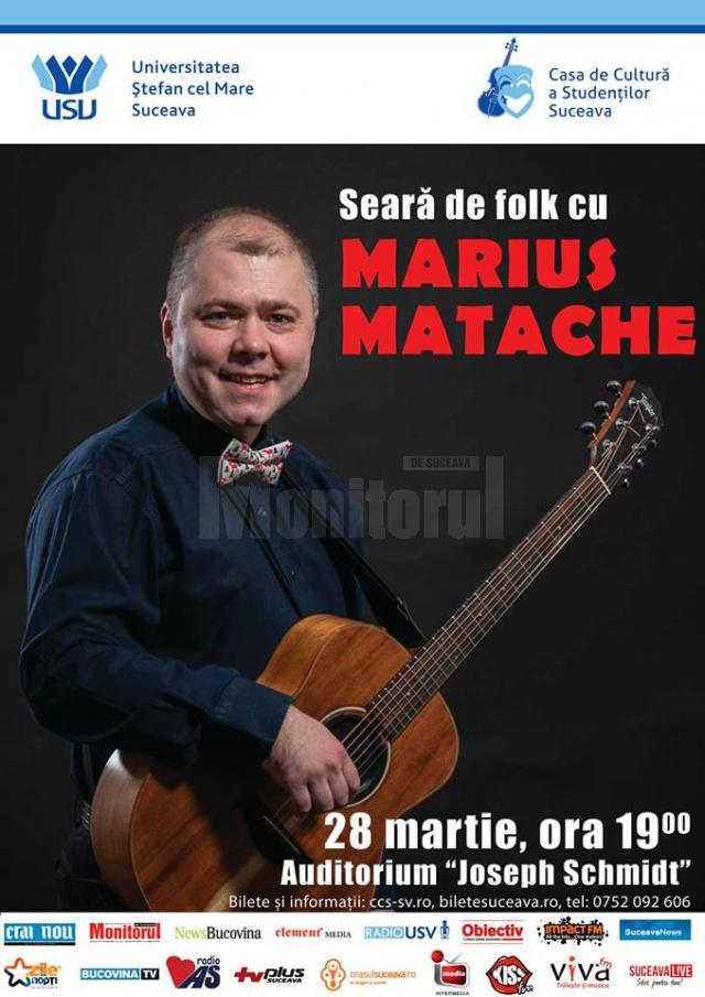 Seară de folk cu Marius Matache, la USV