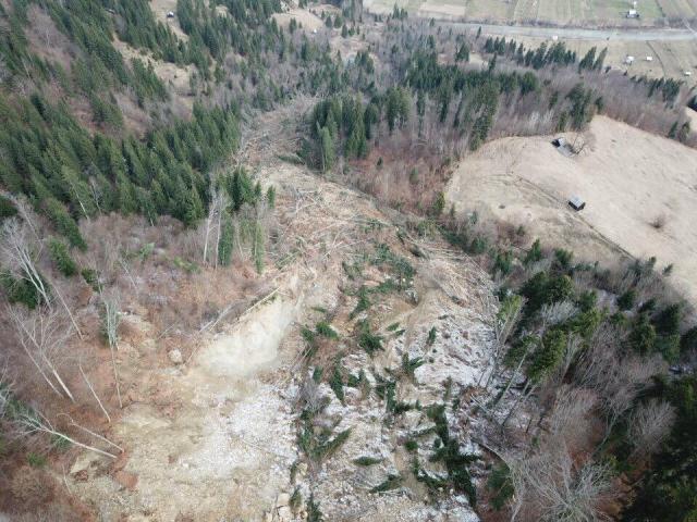 Alunecare de teren masivă în fondul forestier, în comuna Frumosu