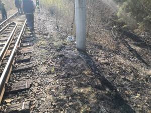 Focul s-a manifestat în imediata apropiere a căii ferate