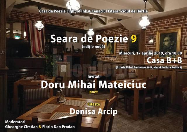 ”Seară de poezie” cu poetul Doru Mihai Mateiciuc, miercuri, la Casa B+B