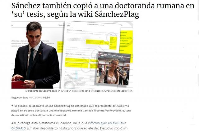 Articolul din ziarul spaniol care relatează despre plagiatul prim-ministrului