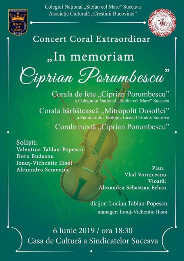 „In memoriam Ciprian Porumbescu”, concert la Casa de Cultură a Sindicatelor Suceava
