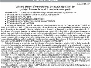Lansare proiect: Îmbunătățirea accesului populației din județul Suceava la servicii medicale de urgență - Rădăuţi