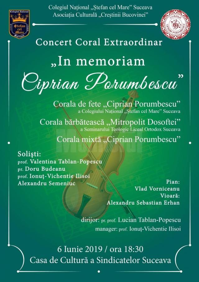 Concert Coral Extraordinar ”In memoriam Ciprian Porumbescu”, la Casa de Cultură