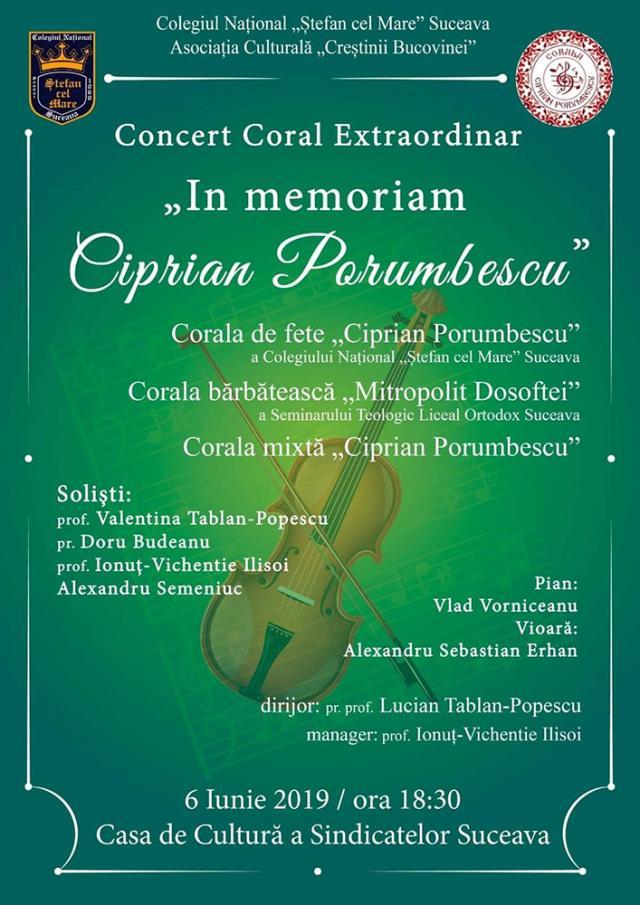 Concert Coral Extraordinar ”In memoriam Ciprian Porumbescu”, susținut de trei coruri sucevene