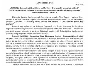 „CARD4ALL – Connecting Cities, Citizens and Services - Oraş accesibil pentru toţi cetăţenii” faza de implementare, cod 3938, cofinanţat de Uniunea Europeană în cadrul Programului de cooperare teritorială URBACT III