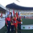 Antrenoarea Erzilia Timpau alaturi de cele trei sportive ale sale la Balcaniada de la Cluj