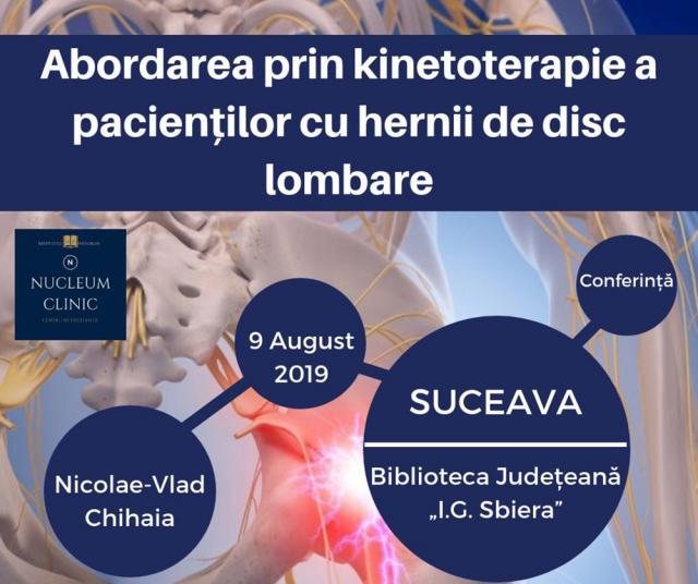 „Abordarea prin kinetoterapie a pacienţilor cu hernii de disc lombare”, conferinţă gratuită, la Biblioteca Bucovinei
