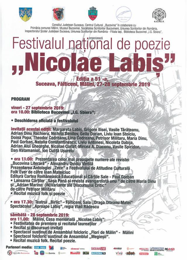 Festivalul național de poezie „Nicolae Labiș”, ediția a 51-a, la Suceava, Fălticeni, Mălini