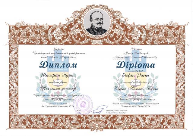 Prorectorul USV Ștefan Purici, distins cu titlul de Doctor Honoris Causa al Universității „Yurii Fedkovici” Cernăuți