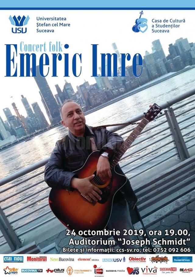 Concert cu folkistul Emeric Imre, pe scena Auditoriumului ”Joseph Schmidt”