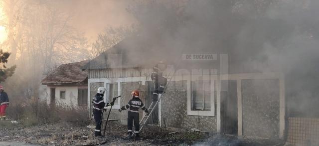 Incendiu de vegetaţie, extins la construcţii, în Dărmăneşti