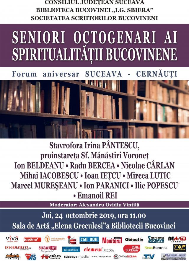 "Seniori octogenari ai spiritualităţii bucovinene - Forum aniversar Suceava-Cernăuţi", la Biblioteca Bucovinei