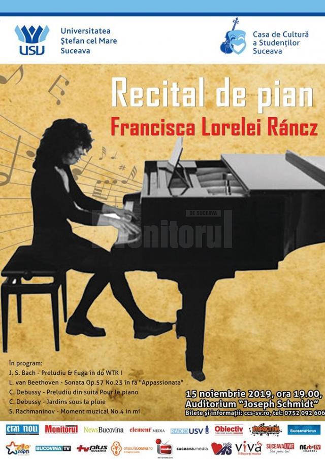 Recital de pian cu Francisca Lorelei Ráncz, vineri, la Suceava