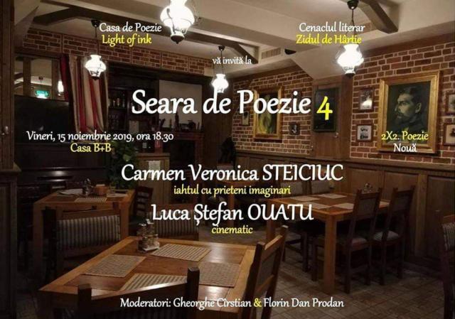 Poeţii Carmen Veronica Steiciuc şi Luca Ştefan Ouatu, la ”Seara de Poezie” de vineri