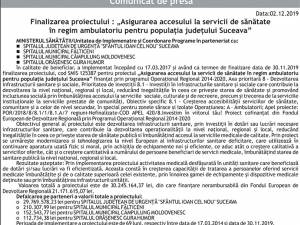 Finalizarea proiectului : „Asigurarea accesului la servicii de sănătate în regim ambulatoriu pentru populația județului Suceava” - GURA HUMORULUI