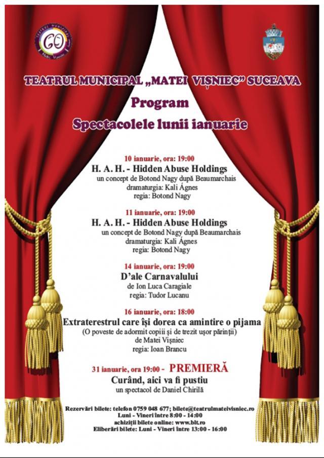 Spectacolele lunii ianuarie 2020 la Teatrul Municipal „Matei Vişniec” Suceava