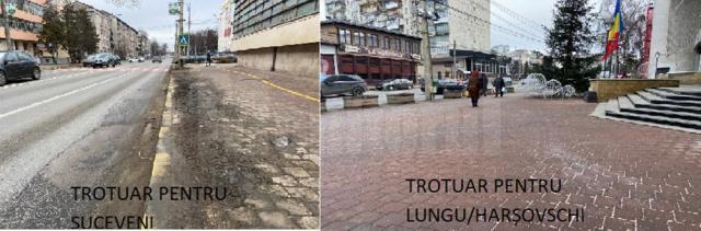Cușnir face comparaţie între trotuarul din fața primăriei și cele din alte zone ale Sucevei