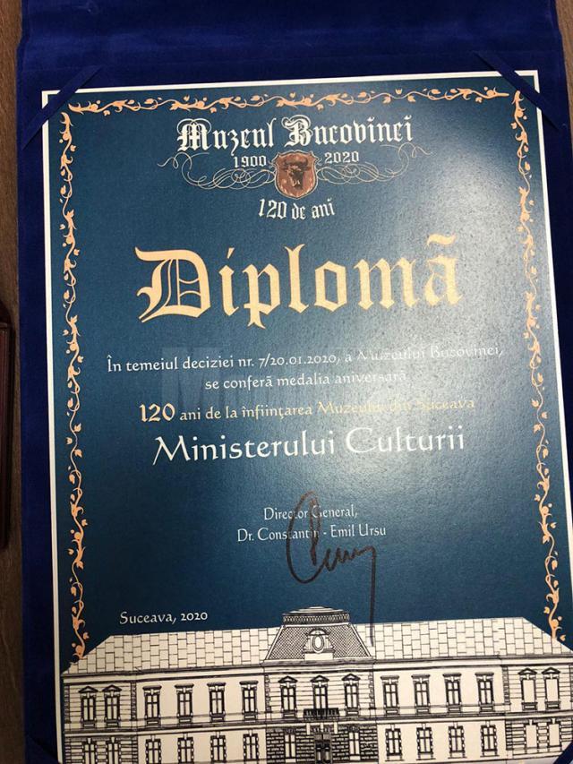 Diploma acordata de Muzeul Bucovinei
