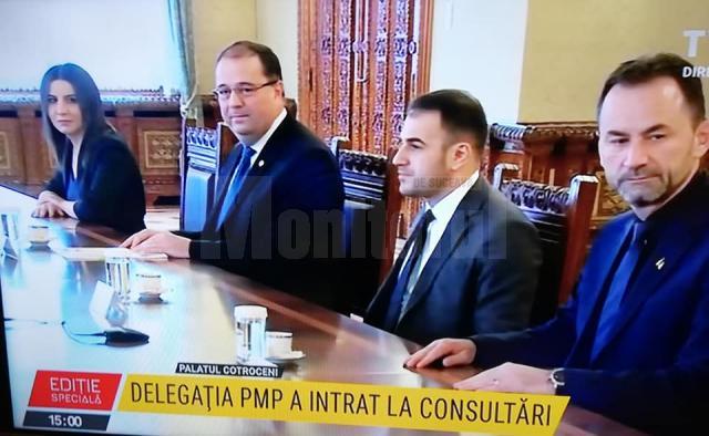 Marian Andronache, președintele PMP Suceava, alături de colegii Marius Paşcan, Ioana Constantin și Sebastian Moise, în delegația PMP invitată la Palatul Cotroceni