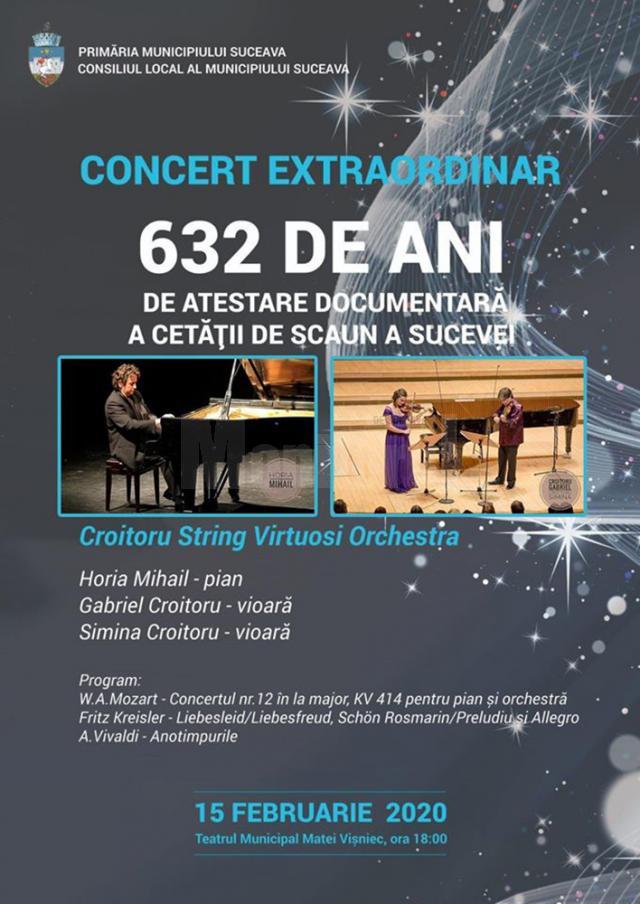 Trei zile de concerte cu muzică populară, uşoară şi simfonică, la împlinirea a 632 de ani de atestare documentară a Sucevei