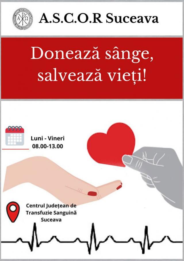 „Donează sânge, salvează vieți”, inițiativă a tinerilor din Asociația Studenților Creștini Ortodocși Români - Filiala Suceava