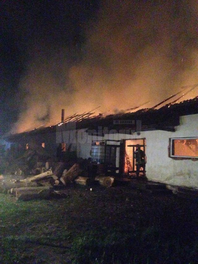 Pompierii s-au luptat patru ore pentru a stinge un incendiu la o hală de producție brichete din lemn