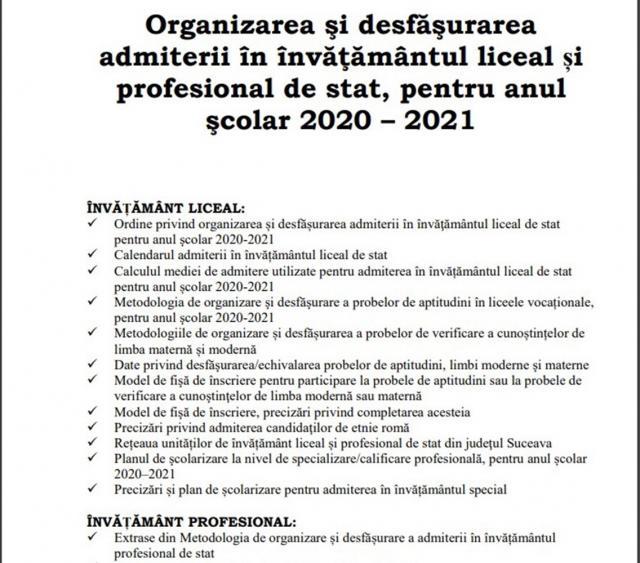Broșura de admitere la liceu a fost publicată pe site-ul Inspectoratului Școlar Suceava
